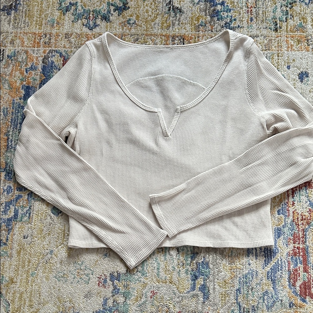 Waffle waist length long sleeve top